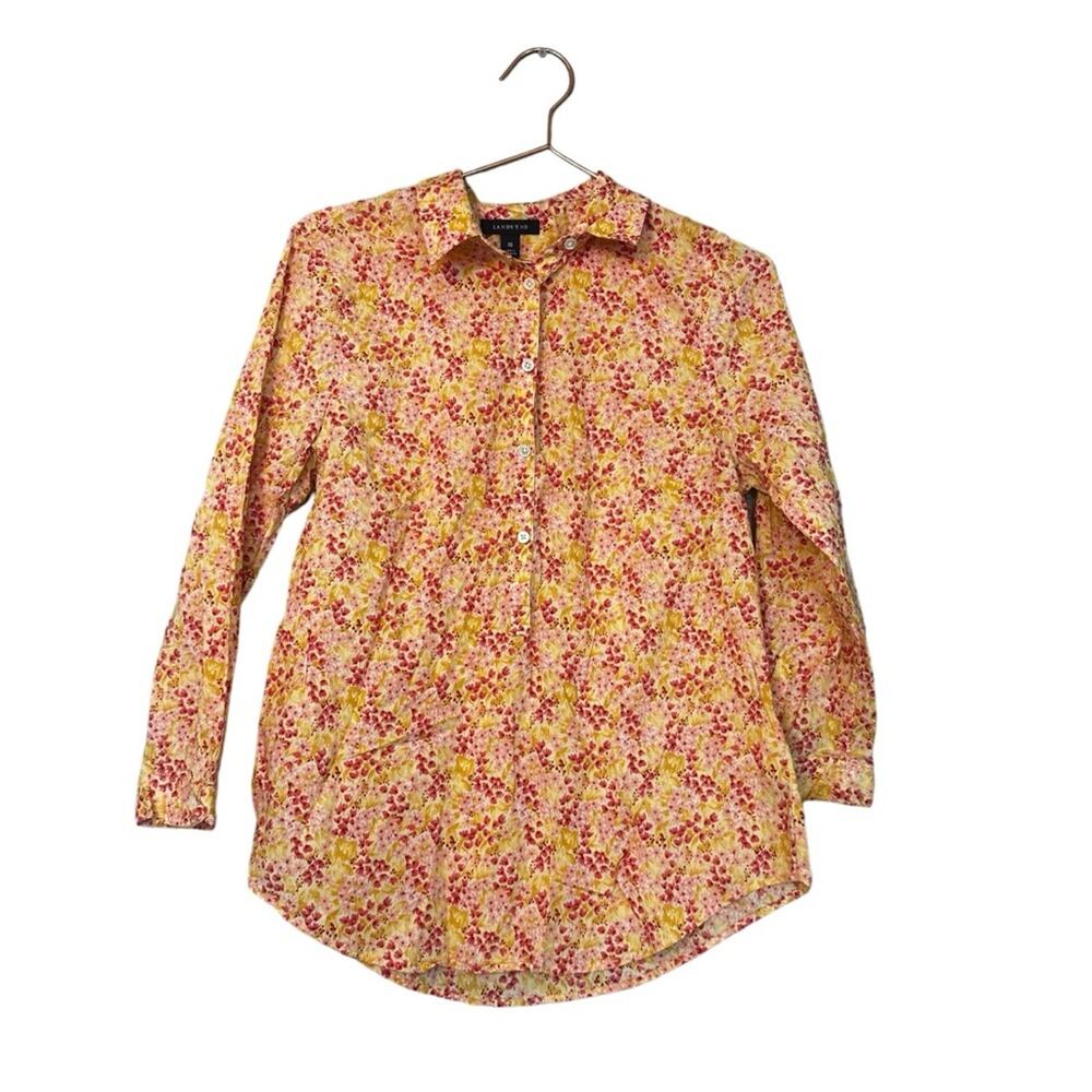 Lands' End Women's Ditsy Floral Long Sleeve Button-Up Shirt 10